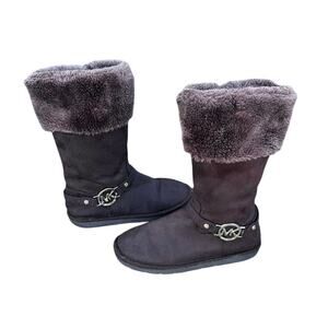 Michael Kors Faux Fur Suede Kids MK Logo Winter Boots Size 2 Big Girl